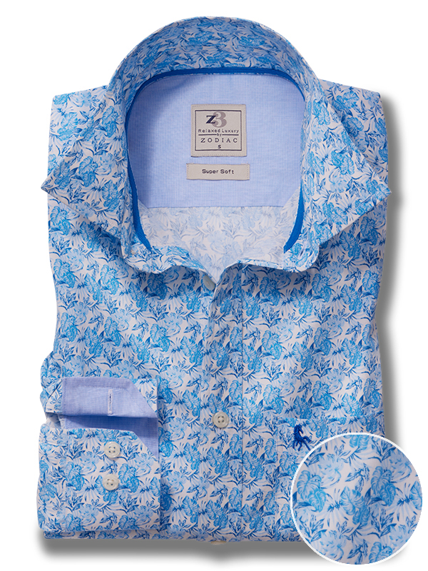Soler Blue Printed Full Sleeve Tailored Fit Casual Cotton Shirt