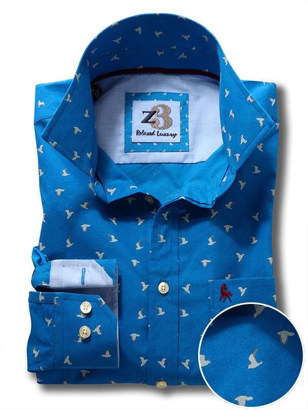 Egret Cobalt Printed Full sleeve single cuff   Cotton Shirt