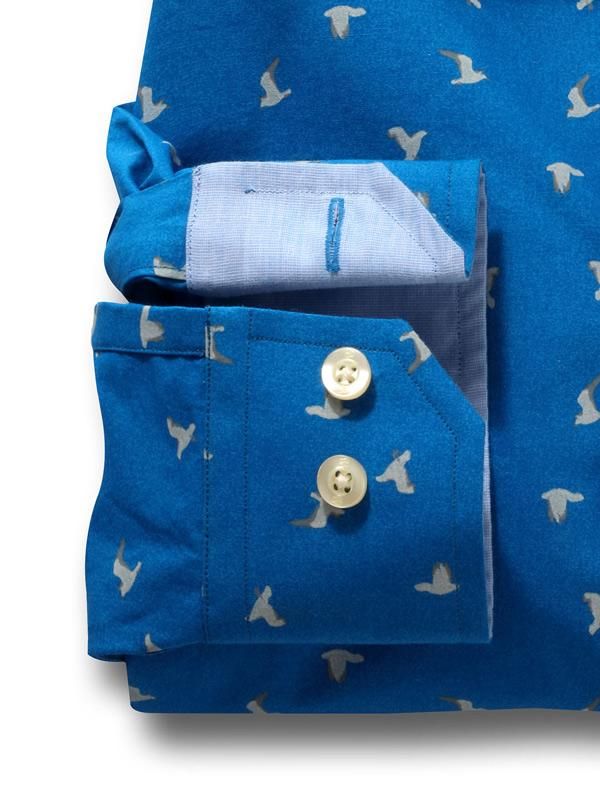 Egret Cobalt Printed Full sleeve single cuff   Cotton Shirt