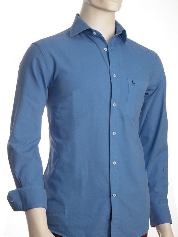 Murren Oxford Garment Dyed Cobalt Solid Full Sleeve Tailored Fit Casual Cotton Shirt