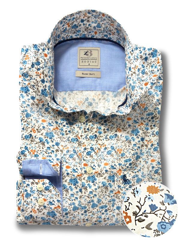 Rubio Cream Printed Full Sleeve Tailored Fit Casual Cotton Shirt