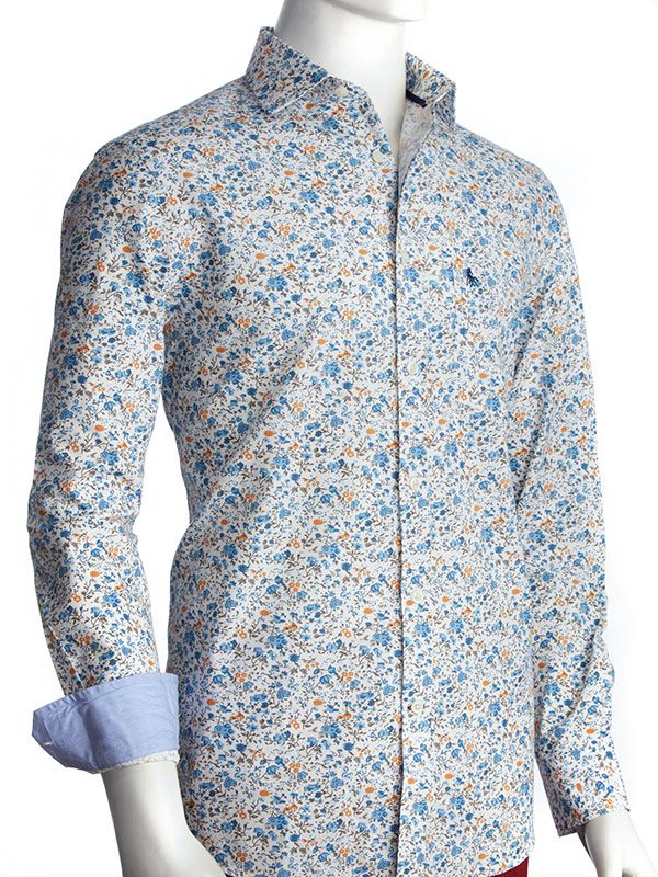 Rubio Cream Printed Full Sleeve Tailored Fit Casual Cotton Shirt