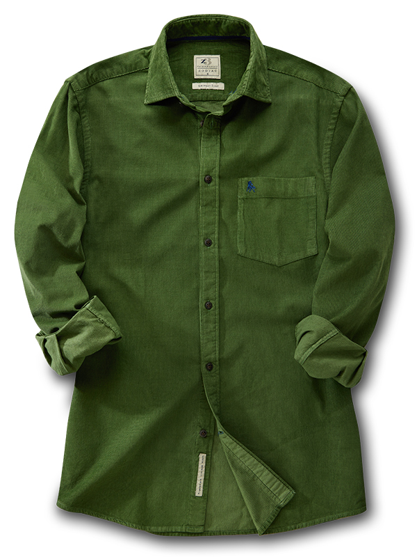 Rooney Corduroy Garment Dyed Green Full Sleeve Tailored Fit Casual Cotton Shirt