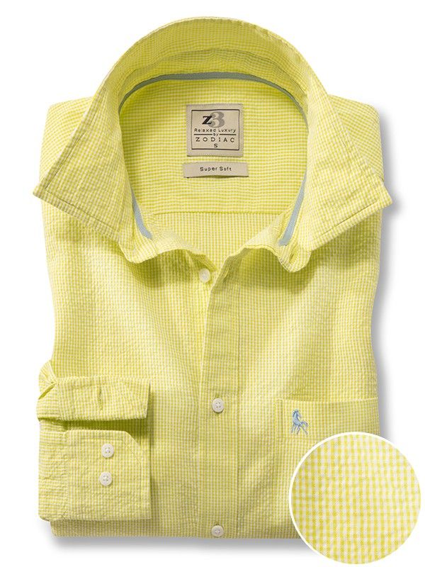 Helsinki Seersucker Lime Check Full Sleeve Tailored Fit Casual Cotton Shirt