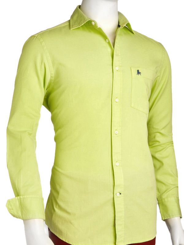 Tottenham Twill Garment Dyed Lime Solid Full Sleeve Tailored Fit Casual Cotton Shirt