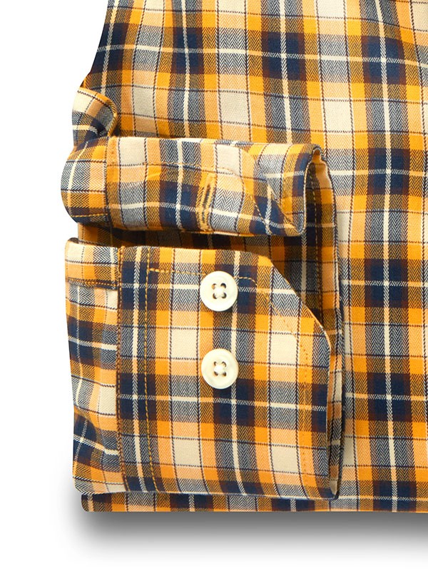 Kane Herringbone Mustard Check Full Sleeve Tailored Fit Casual Cotton Shirt