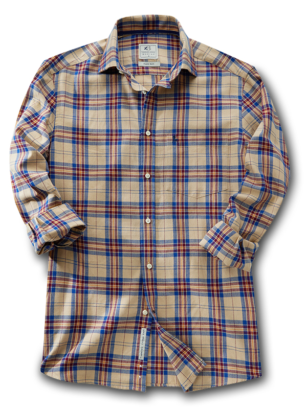 Fowler Herringbone Mustard Check Full Sleeve Tailored Fit Casual Cotton Shirt
