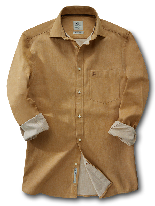 Drogba Twill Mustard Solid Full Sleeve Tailored Fit Casual Cotton Shirt