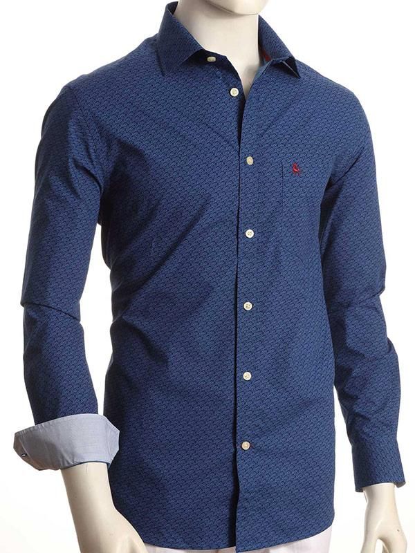 Jefferies Navy Printed Full sleeve single cuff   Cotton Shirt