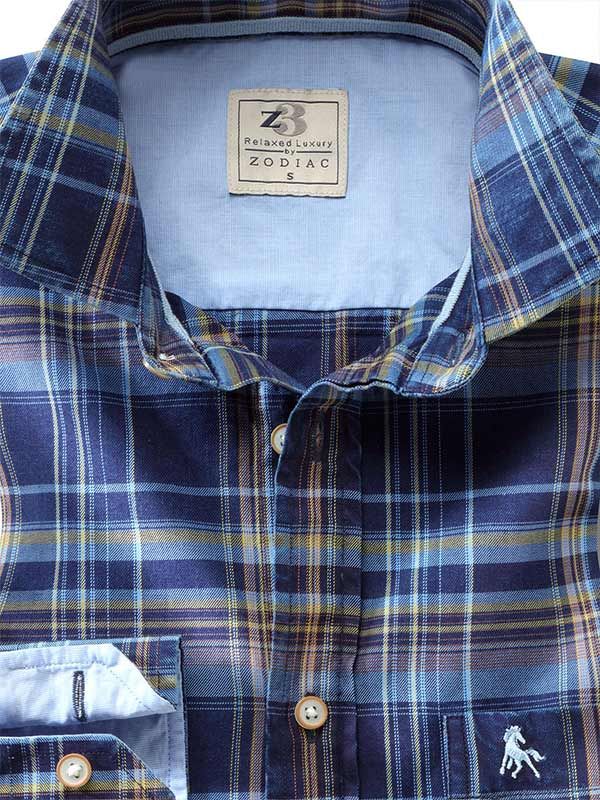 Buy Django Indigo Navy Cotton Casual Checks Shirt | Zodiac