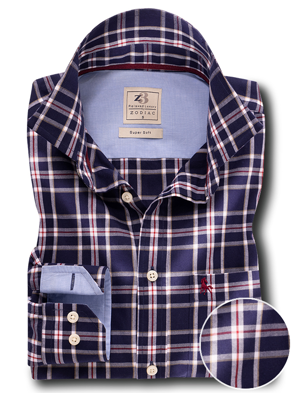 Kylian Twill Navy Check Full Sleeve Tailored Fit Casual Cotton Shirt