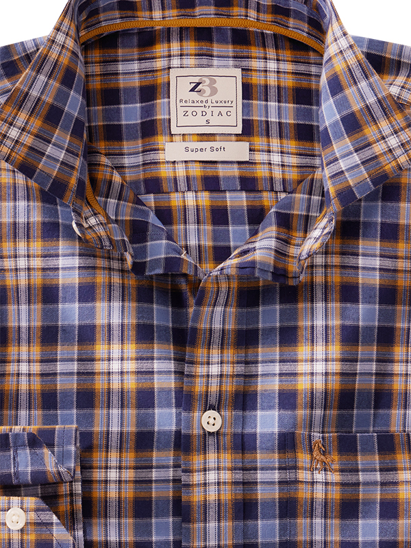 Shearer Twill Navy Check Full Sleeve Tailored Fit Casual Cotton Shirt