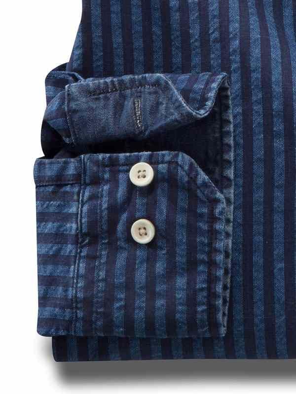 Elliot Indigo Navy Striped Full sleeve single cuff   Cotton Shirt
