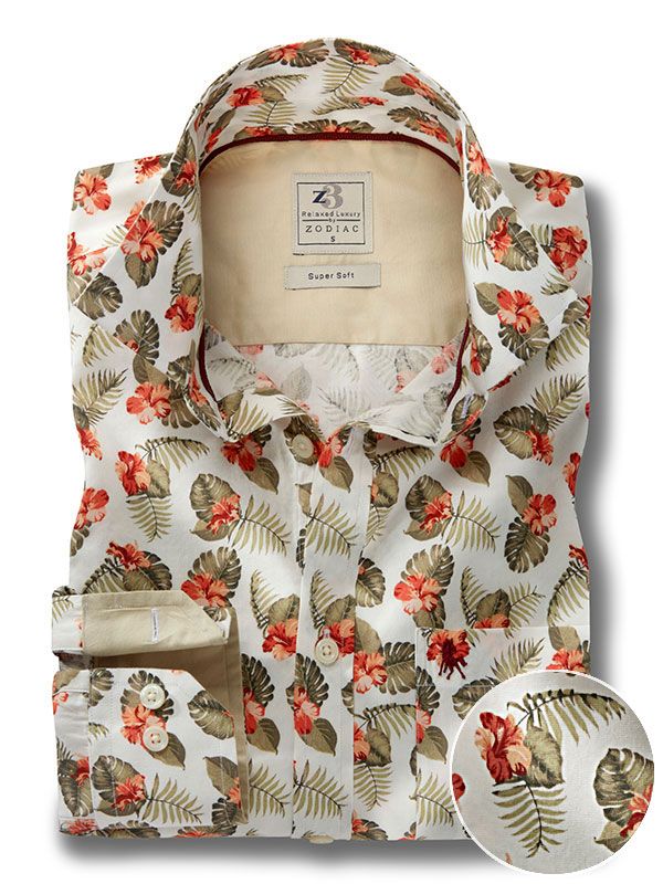 Luka Olive Printed Full Sleeve Tailored Fit Casual Cotton Shirt