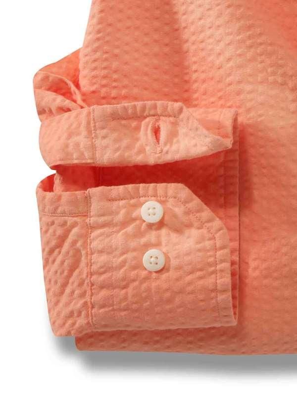 Chelsea Orange Solid|Seersucker Full sleeve single cuff   Cotton Shirt