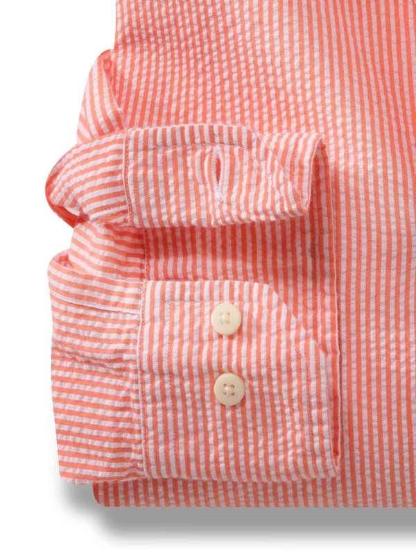 Liverpool Orange Striped|Seersucker Full sleeve single cuff   Cotton Shirt