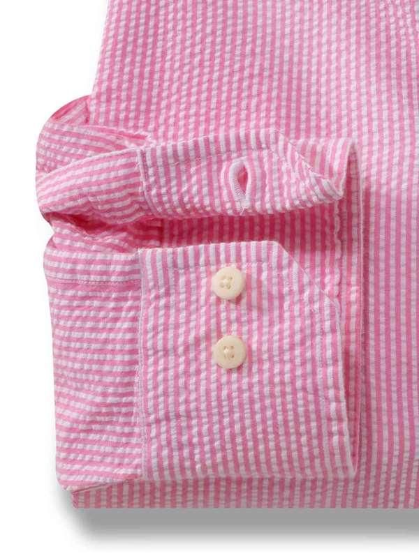 Liverpool Pink Striped|Seersucker Full sleeve single cuff   Cotton Shirt