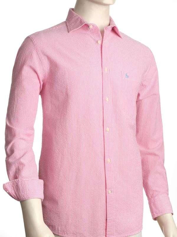 Buy Liverpool Pink Cotton Casual Striped Seersucker Shirt | Zodiac