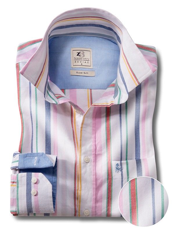 Tokyo Oxford Pink Striped Full Sleeve Tailored Fit Casual Cotton Shirt