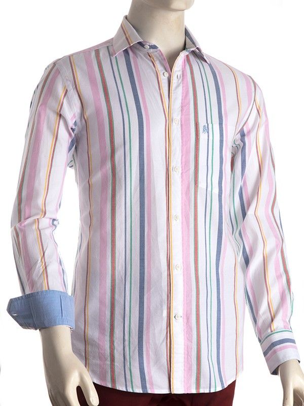 Tokyo Oxford Pink Striped Full Sleeve Tailored Fit Casual Cotton Shirt