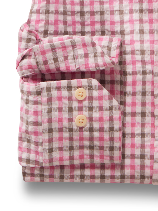 Ronaldo Seersucker Pink Check Full Sleeve Tailored Fit Casual Cotton Shirt