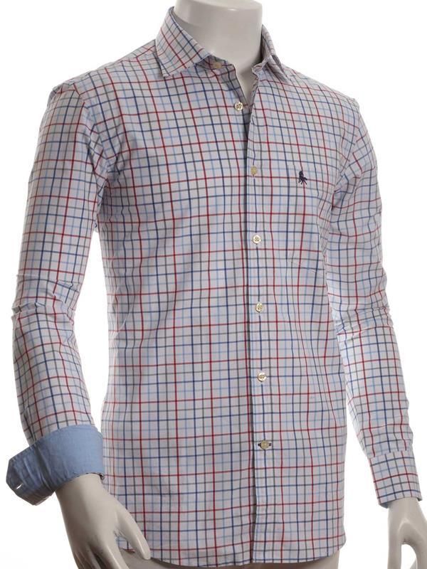 Bavaro Red Check Full sleeve single cuff   Cotton Shirt