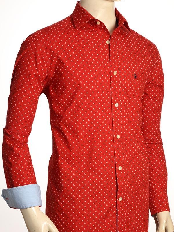 Sparrow Red Printed Full sleeve single cuff   Cotton Shirt