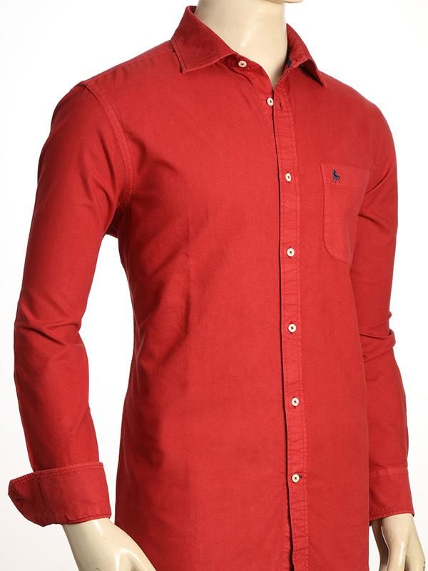Marbella Red Solid Full sleeve single cuff   Cotton Shirt