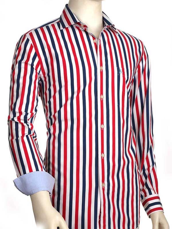 Buy Newcastle Red Cotton Casual Striped Shirt | Zodiac