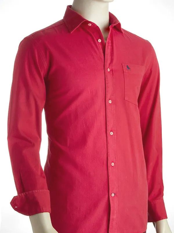 Tottenham Twill Garment Dyed Red Solid Full Sleeve Tailored Fit Casual Cotton Shirt