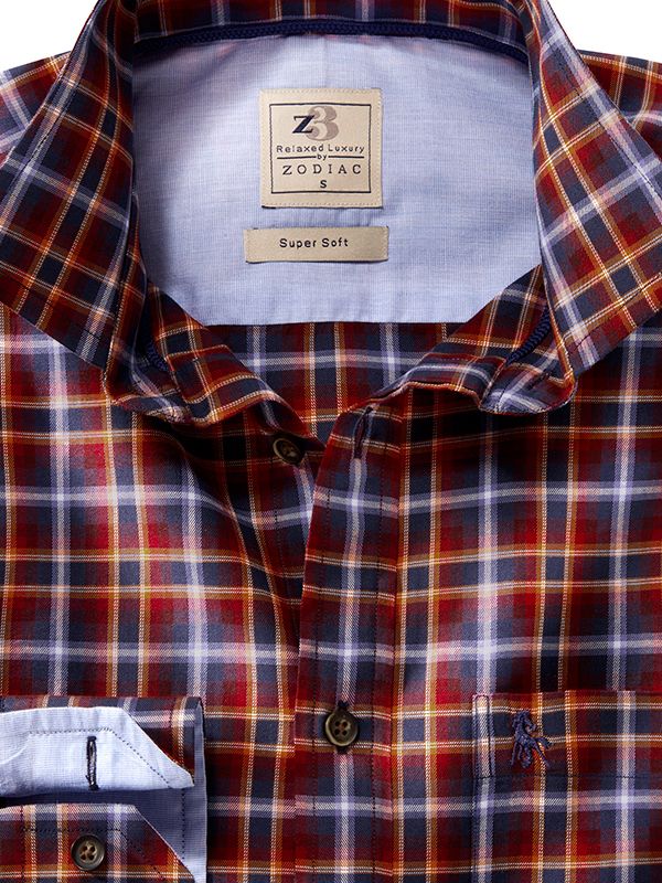 Suarez Twill Red Check Full Sleeve Tailored Fit Casual Cotton Shirt