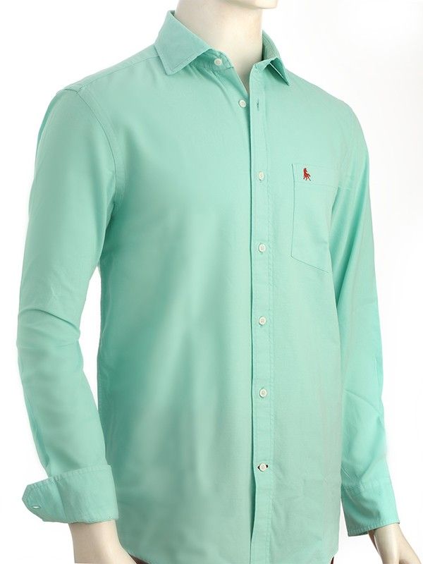 Murren Oxford Garment Dyed Sea Green Solid Full Sleeve Tailored Fit Casual Cotton Shirt