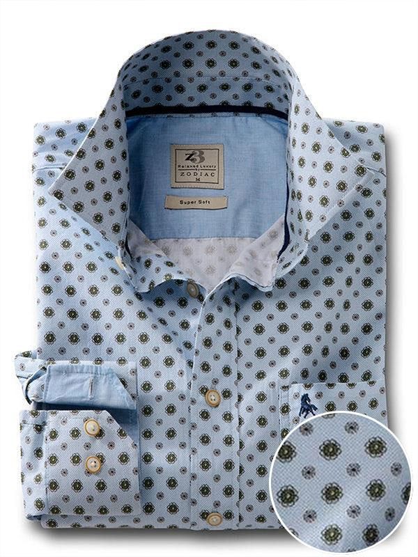 Caprice Sky Printed Full sleeve single cuff   Cotton Shirt
