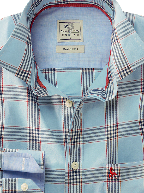 Haaland Twill Sky Check Full Sleeve Tailored Fit Casual Cotton Shirt