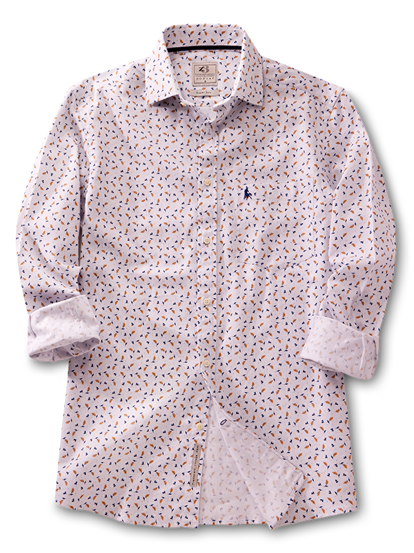 Gerrard Herringbone Sky Printed Full Sleeve Tailored Fit Casual Cotton Shirt