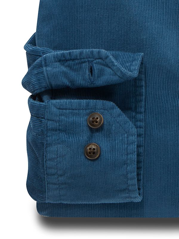 Zermatt Corduroy Garment Dyed Teal Full Sleeve Tailored Fit Casual Cotton Shirt