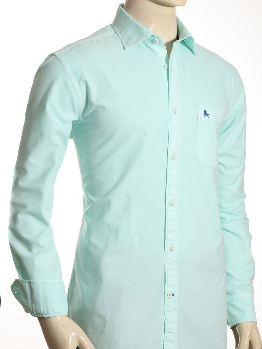 Marbella Oxford Garment Dyed Turquoise Full Sleeve Tailored Fit Casual Cotton Shirt