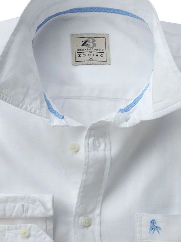 Tottenham White Solid Full Sleeve Tailored Fit Casual Cotton Shirt