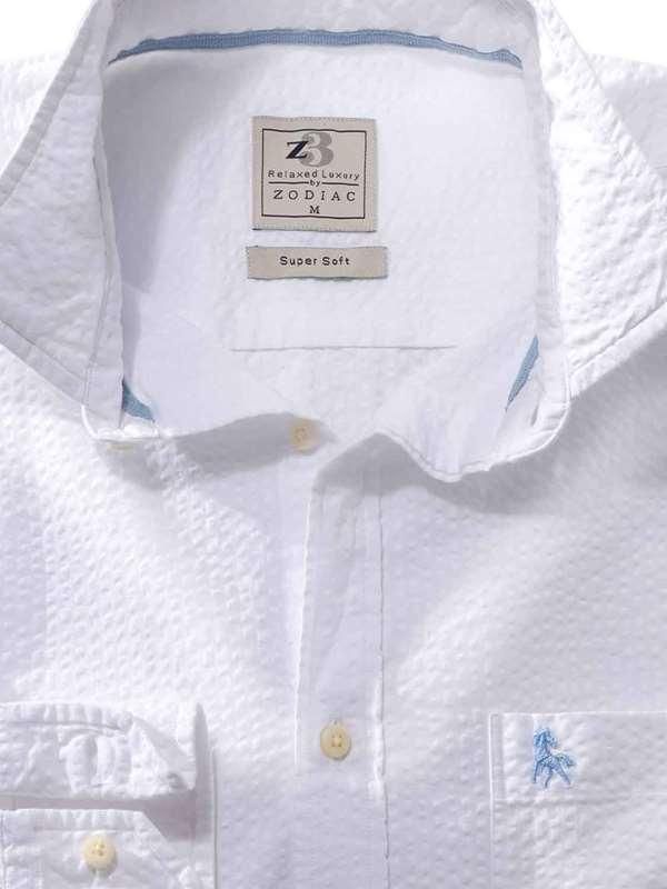 Chelsea White Solid|Seersucker Full sleeve single cuff   Cotton Shirt