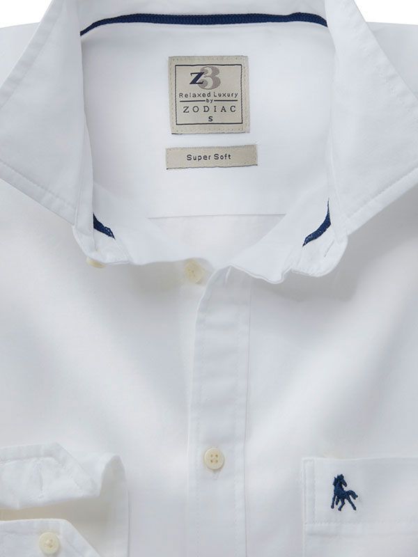 Tottenham Twill Garment Dyed White Solid Full Sleeve Tailored Fit Casual Cotton Shirt