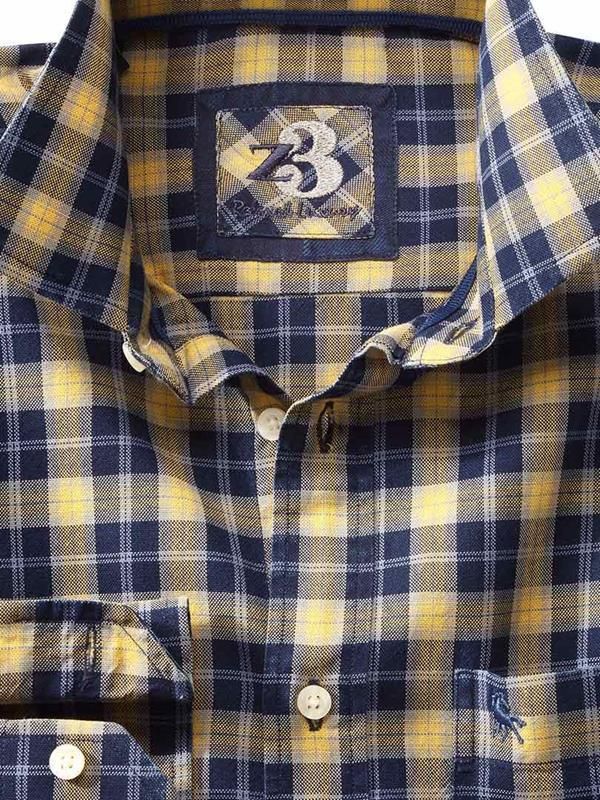 Jack Indigo Yellow Check Full sleeve single cuff   Cotton Shirt