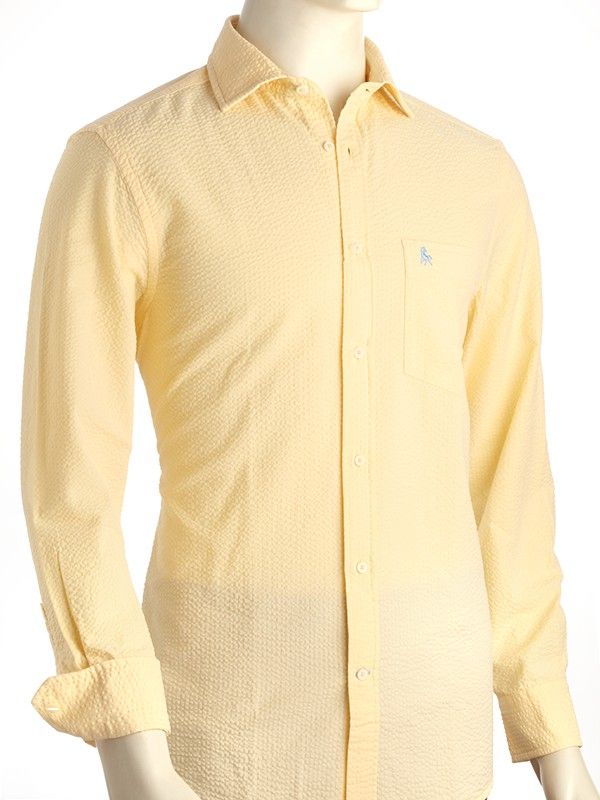 Berlin Seersucker Yellow Solid Full Sleeve Tailored Fit Casual Cotton Shirt