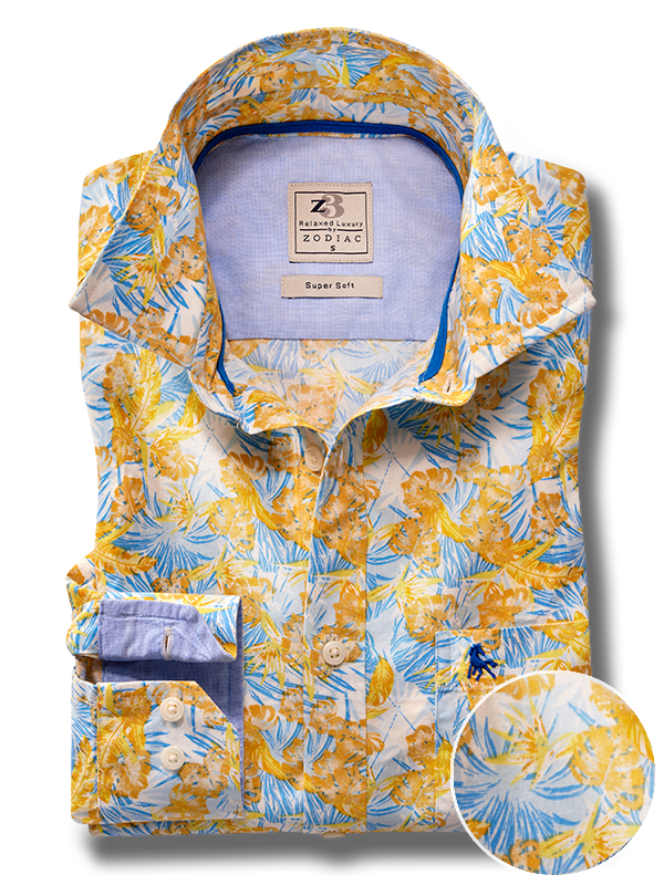 Bellingham Yellow Printed Full Sleeve Tailored Fit Casual Cotton Shirt