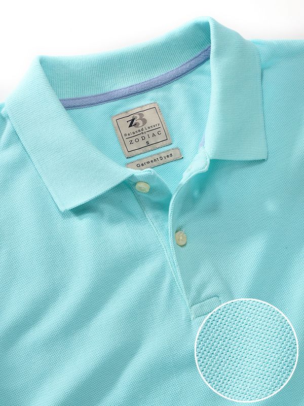 z3 Polo Garment Dyed Sea Green Solid Tailored Fit Casual Cotton T-Shirt