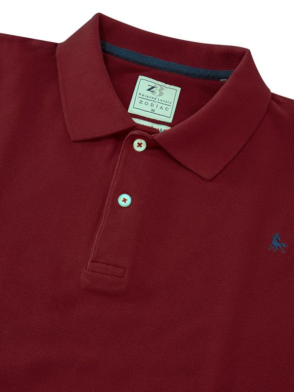 z3 Polo Garment Dyed Maroon Solid Tailored Fit Casual Cotton T-Shirt