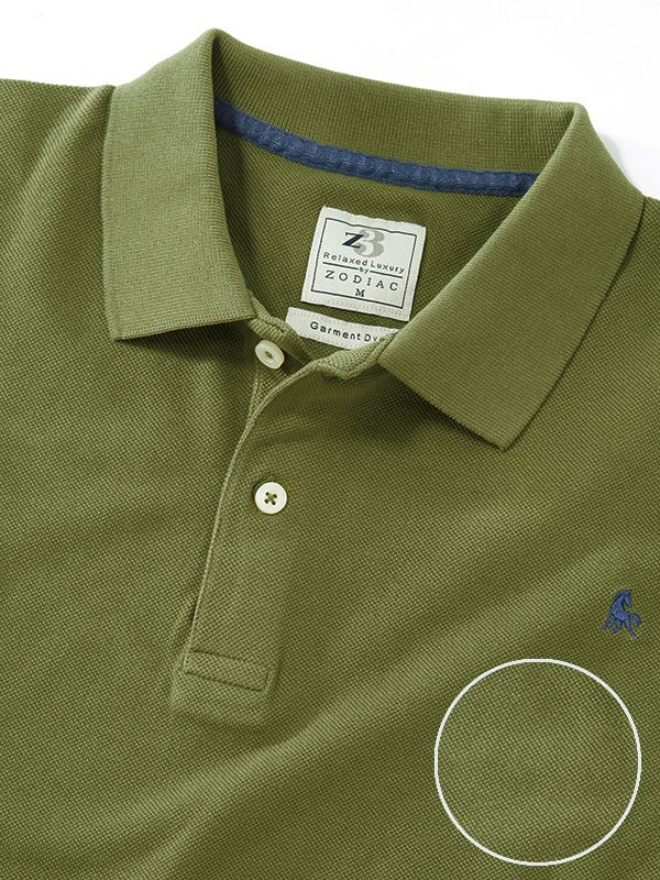 z3 Polo Garment Dyed Olive Solid Tailored Fit Casual Cotton T-Shirt