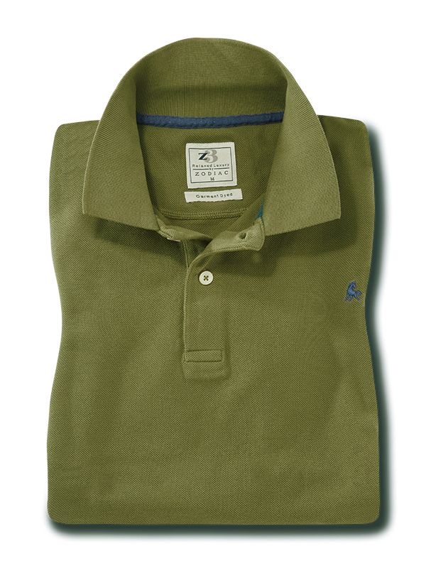 z3 Polo Garment Dyed Olive Solid Tailored Fit Casual Cotton T-Shirt