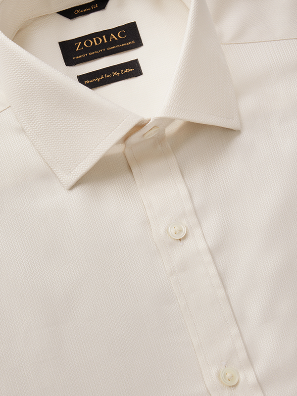 Antonello Cream Solid Full Sleeve Single Cuff Classic Fit Classic Formal Cotton Shirt