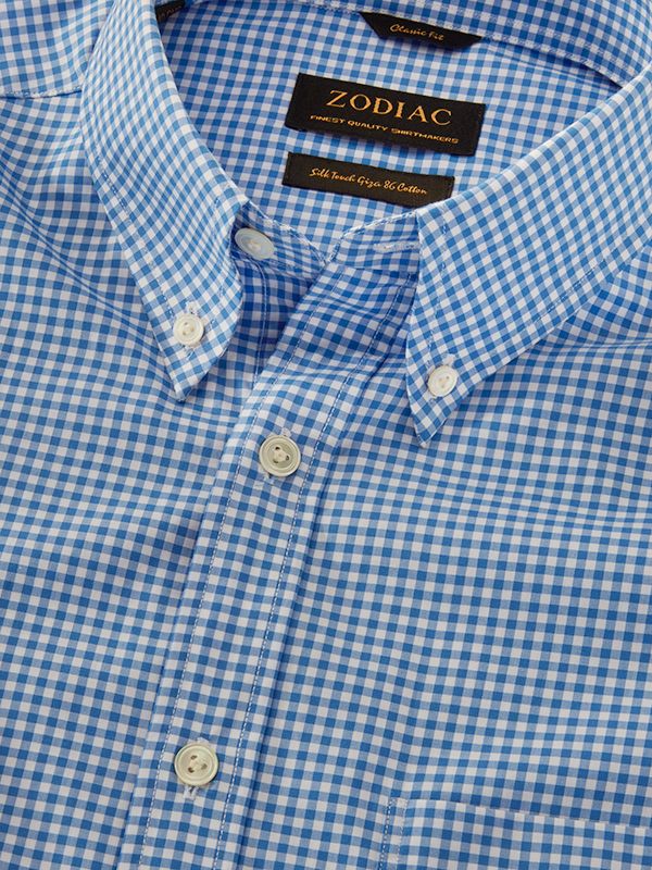Barboni Blue Check Full Sleeve Single Cuff Classic Fit Classic Formal Cotton Shirt
