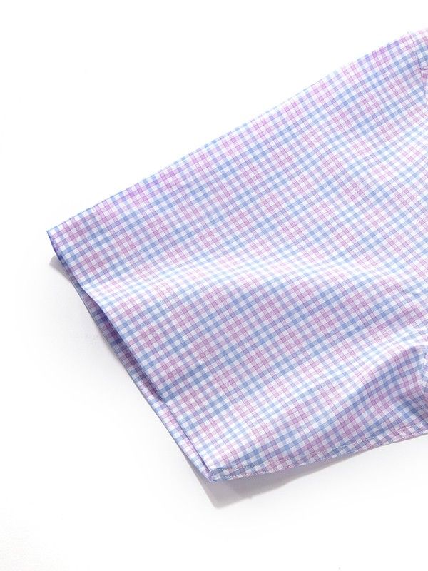 Barboni Lilac Check  Half sleeve Classic Fit Formal Cotton Shirt